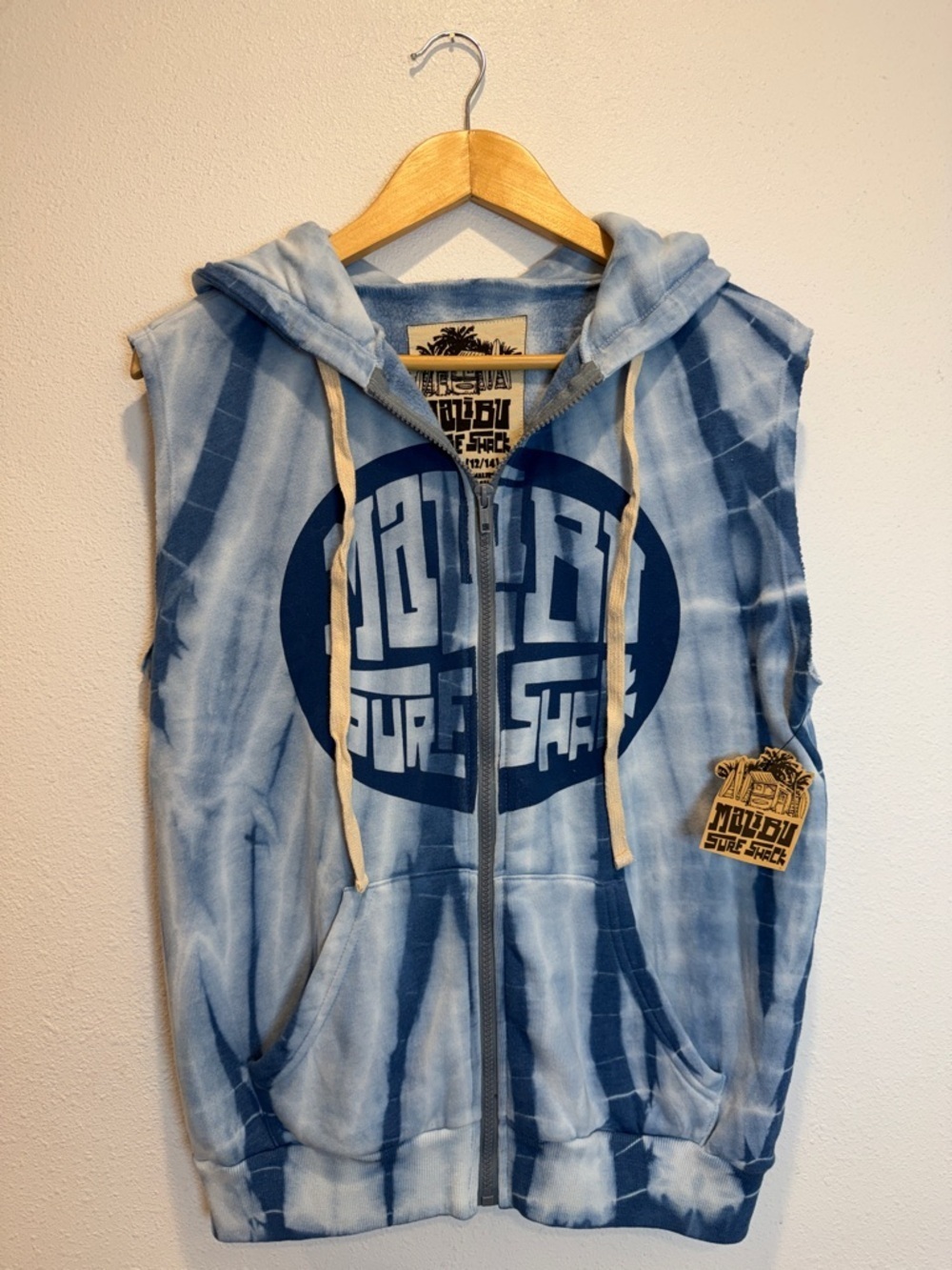 Malibu Surf Shack Sleeveless Tie-Die Zip Up Hoodie NWT Youth 12/14 Blue
